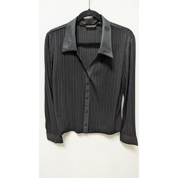 New York & Company Black Sheer Ribbed Blouse - Picture 1 of 2